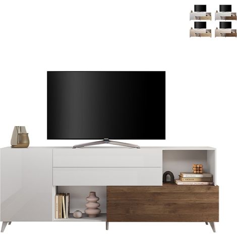 Aparador moderno para cocina y sala blanco de madera 2 puertas cajones Maditha - Olmo - Blanco brillante (1/5)