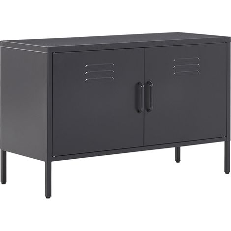 Aparador de metal negro 100 x 40 cm 2 puertas estantes protectores patas Uria (1/5)