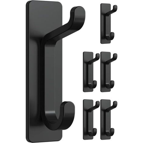 Selbstklebender Wandhaken, Handtuchhalter fürs Badezimmer, Geschirrtuchhaken für die Küche, selbstklebender Garderobenhaken, Wandmontage ohne Bohren, wasserdicht, rostfrei, schwarz, 6 Stück (1/4)