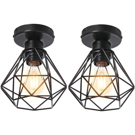 royaluxe- 2PCS Plafonnier Rétro Noir Lampe De Plafond E27 Cage En Métal Luminaire Plafonnier Vintage D'Intérieur (1/5)