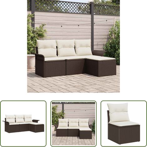 vidaXL Poly Rattan -  Garten-Sofa-Set mit Kissen mit Speicher 4 pcs Braun Poly Rattan (1/5)