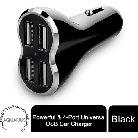 Aquarius Powerful & 4-Port Universal USB Car Charger Black (1/5)