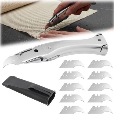 Cutter pour tapis et moquette, couteau de sécurité robuste et durable, outil de découpe pour tapis, carton et autres matériaux, argent (1/5)