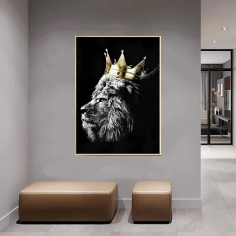 Images sur toile Lion, noir et blanc poster lion et lionne peintures d'animaux, décoration de la maison – Sans cadre(2x60x90cm) (1/4)