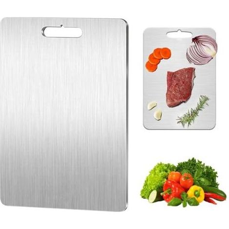 Planche à découper en titane pur – Planche à découper portable en titane résistante à la moisissure – Pour la cuisine, la viande, le pain, les légumes, les fruits (34 x 23 cm) (1/5)