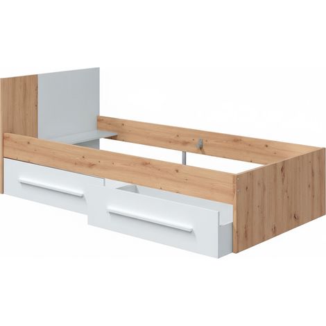 Letto Singolo Per Ragazzi Con 2 Cassetti E Testiera Letto Con Scomparti Per Materasso 190 x 90 Cm Bambini Salvaspazio Design Moderno 196 x 97 x 77 cm Rovere E Bianco Opaco