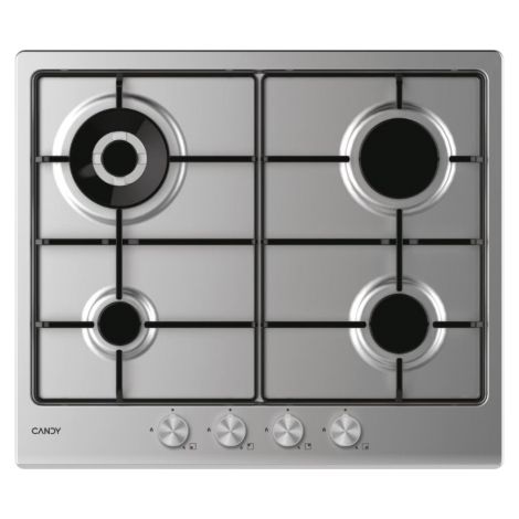 Candy Piano Cottura a Gas Incasso CHG6BR4WTX 60 cm 4 Fuochi Griglie Smaltate Accensione Elettronica Classe A Acciaio Inox