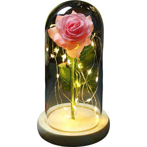 Lampe Rose en Verre LED - JINFGERNE - Décoration Élégante pour Fête des Mères et Saint-Valentin - Rose (1/5)