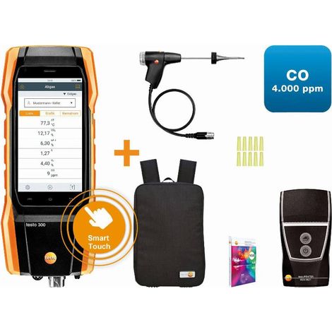 Analyseur de combustion Testo 300 avec imprimante Bluetooth – Capteurs O2 et CO jusqu’à 4 000 ppm – Sac à dos inclus (1/4)