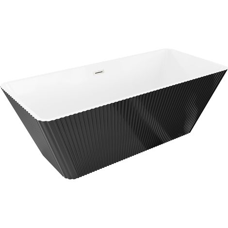 Mexen Tava freistehende geriffelte Badewanne 170 x 75 cm, weiß/schwarz, Überlauf gebürsteter Nickel - 52851707575-97 (1/5)