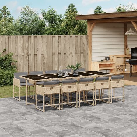Set comedor de jardín 11 pzas con cojines ratán sintético beige vidaXL