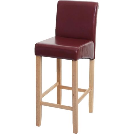 [NON UTILIZZATO] Sgabello alto bar lounge elegante HHG-525 legno ecopelle 105x39x53cm rosso scuro piedi chiari