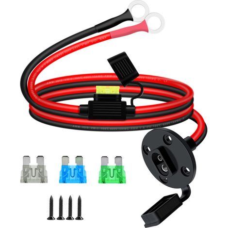 Cable Chargeur Batterie Moto SAE 10AWG Câble SAE O Ring 8mm avec Fusible pour Batterie de Voiture, Motos, Chargeur Batterie pour Générateur Solaire (10AWG, 2 m) (1/5)