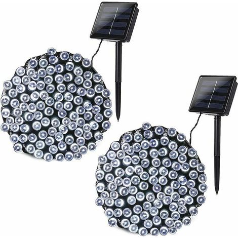 [2er-Set] Solar-Lichterkette für den Außenbereich, 22 m, 200 LEDs, 8 Modi, wasserdicht, Solar-LED-Lichterkette für Garten, Terrasse, Hof, Weihnachten, Hochzeit, Party (Kaltweiß) (1/5)