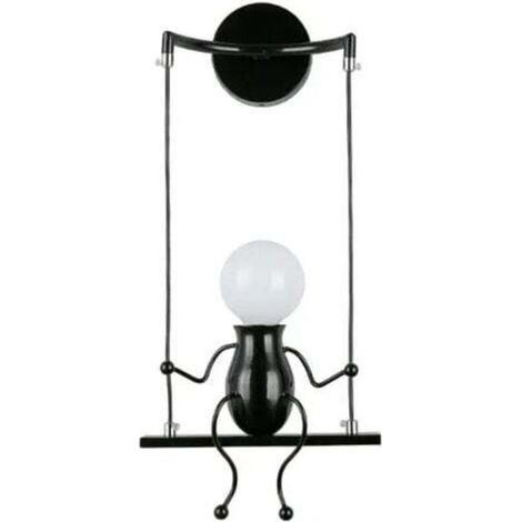 Moderne Lampe Murale Applique Créatif Simplicité Design Petite Personne Créatif E27 Luminaire Noir pour Chambre d'enfant Couloir Décoratives Ecla