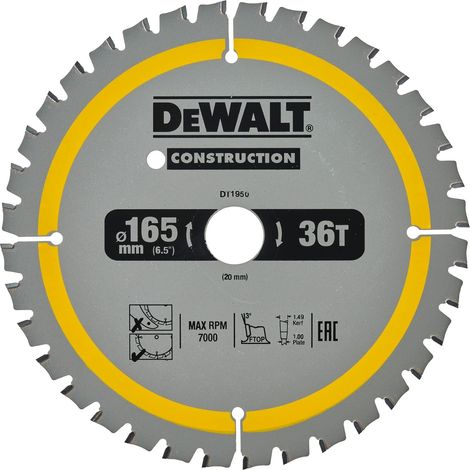 Dewalt DT1950-QZ Kreissägeblatt 165 x 20 mm, 36 Zähne, genageltes Holz