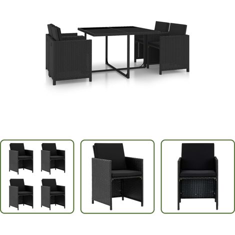 vidaXL Chaises de jardin - Ensemble à manger d'extérieur 5pcs avec coussins Résine tressée (1/5)