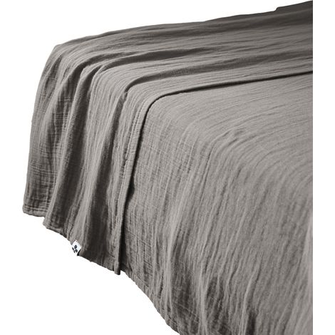 Drap plat 270x300 cm Gaze de coton unie GAIA coloris Gris Granit