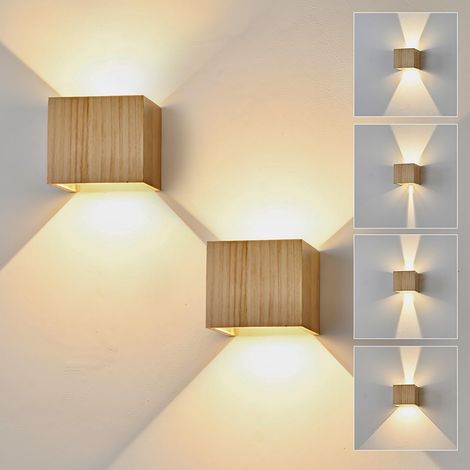 LED Wall Light Indoor 6W Wood, Wall Lighting LED Wall Light Warm White 3000K, Vintage Wall Lamp Up Down Light Retro Light for Stairs Entrance Terrace Dangle Living Room 2pcs (1/5)