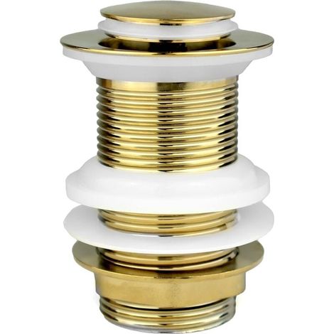 1x Bonde de lavabo Click Clack de remplacement sans fente dorée 7 x 7 x 8 cm Raccord standard G 1 x 1/4" BSP Bouchon de lavabo de salle de bain à poussoir en laiton de qualité supérieure (1/3)