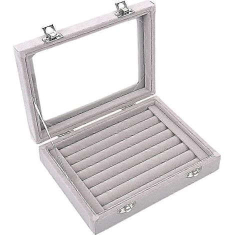 Boîte de rangement pour bagues et bijoux en verre, plateau, présentoir, boîte de rangement pour boucles d'oreilles, gris (1/5)