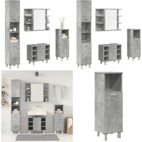 vidaXL 4-tlg. Badmöbel-Set Betongrau Holzwerkstoff (1/5)