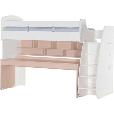 Hochbett + Schreibtisch weiß 182,7x252x107,8cm (1/4)