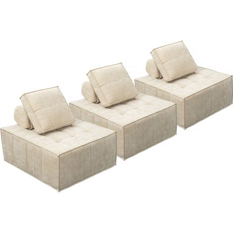 Set di 3 poltrone componibili in tessuto testurizzato "Velluto" - Beige