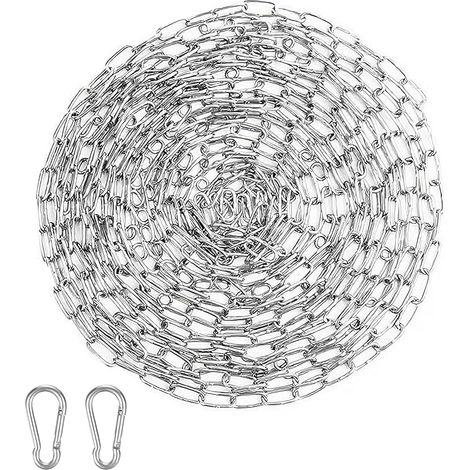 Chaîne en acier inoxydable par le Metre 1/8" 20 pieds Chaîne en acier avec carabin, Chaîne de suspension en métal pour chaîne de chien, chaîne d'ancrage, chaîne de vêtements et chaîne pivotante (1/5)