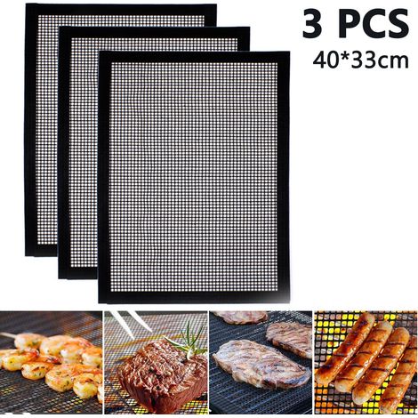 Lot de 3 tapis de cuisson pour barbecue, antiadhésifs et réutilisables, résistants à la chaleur jusqu'à (1/4)