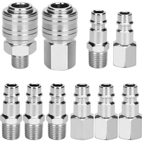 10x Euro Druckluft Schnellkupplung 1/4" BSP Kompressor Silber (1/5)