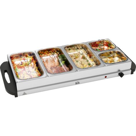 5 Tray Electric Food Warmer Buffet Server with Warming Plate, Cool Touch Handles, Adjustable Temperature, 300W, 3 x 2.4L and 2 x 1L Pans (1/5)