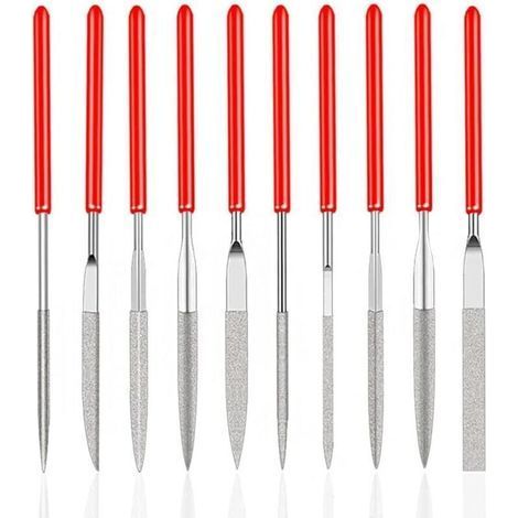 10Pcs Mini Diamond Needle Files for Manual Modeling Carpentry Polishing for Wood Jewelry DIY Metal (2 mm x 100 mm) (1/4)