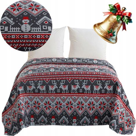 Coperta natalizia per letto 220x200 cm trapuntata con motivi natalizi (1/5)