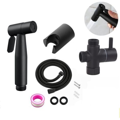 Pulvérisateur Main Portable Acier Inoxydable - Robinet T Vanne G1/2" + Tuyau 1,5m + Support (Noir)