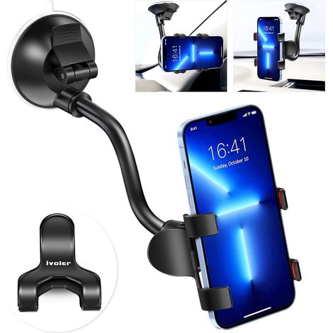 Support Téléphone Voiture Ventouse 360°, Bras Long, Noir/Rouge (1/5)