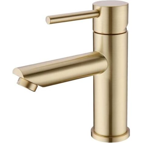 Robinet mitigeur en laiton brossé doré à levier unique pour salle de bain(N'inclut pas le tuyau d'arrivée d'eau) (1/4)