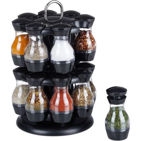 Carrousel À Épices - 16 Pots - Rotatif 360° - Plastique Noir Argenté - 29 x 19 cm - 1,1 kg (1/5)