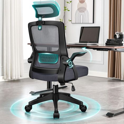Ergonomischer Bürostuhl mit Lordosenstütze, neigbar, Armlehne, Grau-Dunkelgrau (1/5)