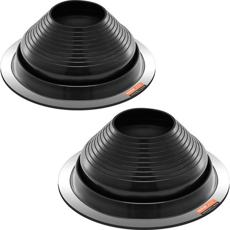 Solin de Toit pour Tuyaux 150-280 mm Étanchéité Toiture Flexible EDPM, Lot de 2, Base Ronde en Métal, Haute Température -55℃-100℃, pour Cheminée, Poêle à Bois, Tuyaux d'Aération Extérieur, Noir (1/5)
