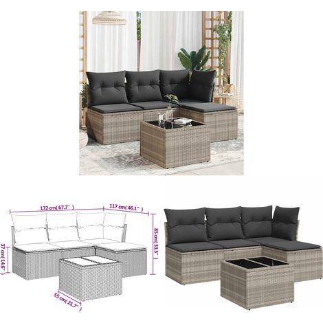 vidaXL Salon de jardin 5 pcs avec coussins gris clair résine tressée (1/3)