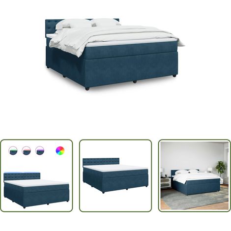 vidaXL Surmatelas -  Sommier à lattes de lit et matelas bleu 180x200 cm velours (1/5)