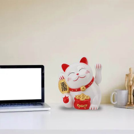 Figurine de chat porte-bonheur électrique de 14 cm (5,5 pouces) pour caisse, hall d'entrée, décoration intérieure, cadeau, ornement Feng Shui électrique chat MLY11020-1 Blanc (1/5)