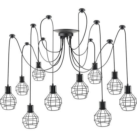 PrimeMatik - Lampada vintage con gabbie circolari per 10 lampadine di filo E27 con cavo di 3m