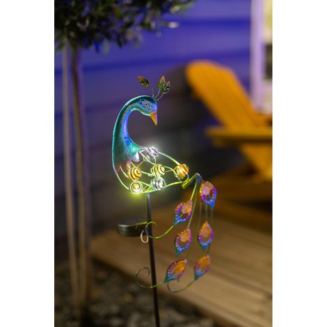 Décoration solaire: Paon 90 cm, 6 LED blanches, 8h d’éclairage, sans fil, sans souci, tout en beauté (1/3)