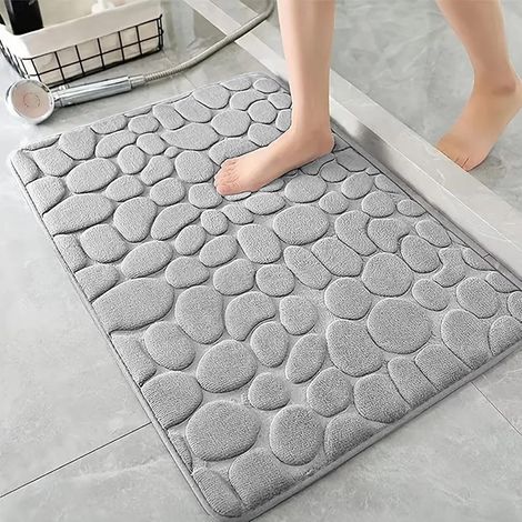 Tapis de bain en mousse mémoire – absorbant, lavable machine, 40×60 cm, usage douche/salle de bain/chambre (gris clair) (1/5)