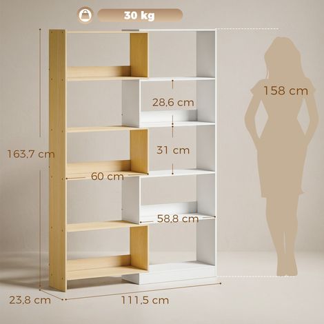 Bibliothèque d'angle rotative 350° à 5 niveaux, étagère de rangement extensible en forme L, 60-111x24x164cm, chêne (1/5)