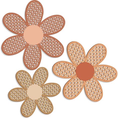Ensemble de 3 pièces - Décoration murale bohème marguerite - Suspension murale de fleurs de vigne naturelles - Style bohème en bois - Suspension florale pour la maison ou le bureau (1/5)