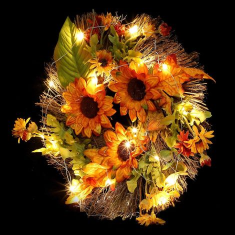Décoration tournesol pour ornement, 6 pièces, couronne de fleurs artificielles lumineuses, pendentif (1/5)