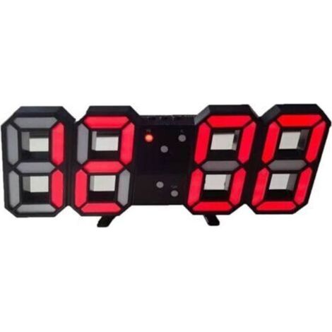 Horloge numérique 3D LED, commande vocale intelligente, affichage de l'heure, de la Date et de la température, réglage automatique de la luminosité pour cuisine chambre bureau(Numéro rouge Shell noir)